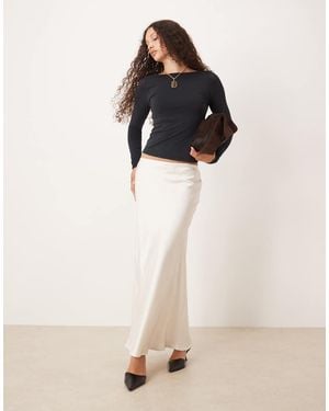 Abercrombie & Fitch Satin Look High Rise Bias Cut Maxi Skirt - Natural