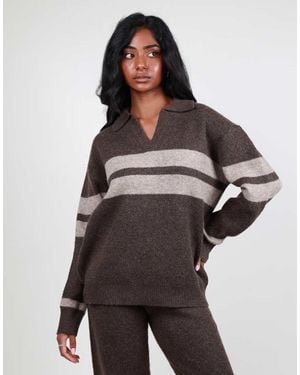 SIMMI Soft Knit Collar Stripe Jumper - Brown