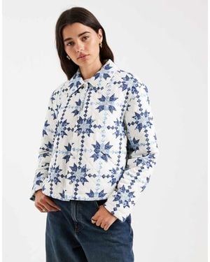 ONLY Lightweight Quilted Jacket With Paisley Fairisle - Blue