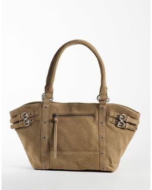 Mango Teen sac à main en cuir avec détail boucle couleur sable - Métallisé