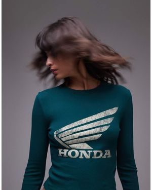 TOPSHOP Top A Maniche Lunghe Con Stampa Honda Su Licenza - Verde