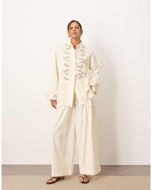 ARRANGE Embroidered Cutwork Trouser Co-Ord - Natural