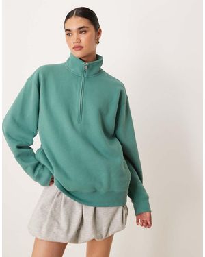 Abercrombie & Fitch Quarter Zip Stripe Detail Sweatshirt - Green
