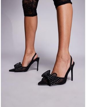 Public Desire Trisha Heeled Shoes With Embellished Bow Detail - Black