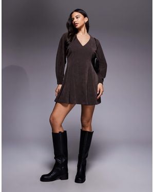 ASOS Cord Wide Sleeve Mini Swing Dress - Gray