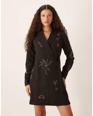 Hope & Ivy Embellished Blazer Mini Dress - Black