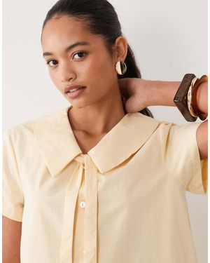 Miss Selfridge Vestido Mini De Popelina Con Cuello Y Detalle De Lazada En Color Buttermilk-Amarillo - Neutro