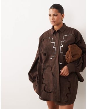 ARRANGE Curve Oversized Shirt With Cutwork Embroidery - Brown