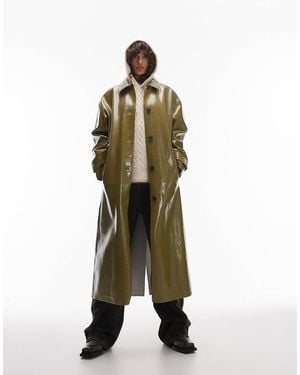 TOPSHOP Vinyl Long Coat - Green
