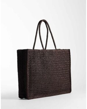Mango Woven Shoulder Bag - Black