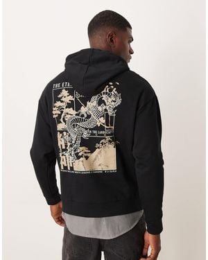 ASOS Relaxed Fit Hoodie With Dragon Back Print - Black