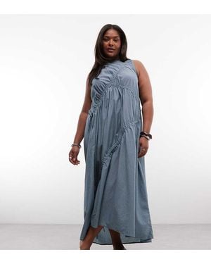 Collusion Plus Channel Detail High Neck Midi Dress - Blue