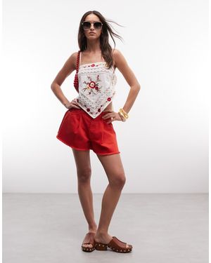 ASOS Denim Frayed Hem Short - Red