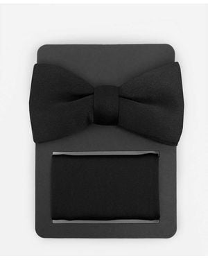 Maya Satin Bow Tie Pocket Square Set - Black