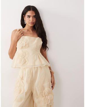 ASOS Peplum Crop Top With Flower Detail - Natural