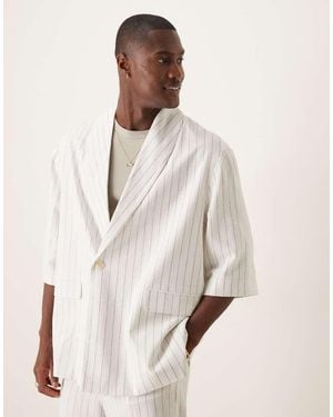 ASOS Linen Mix Slouchy Oversized Suit Jacket - Natural