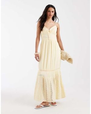 Hollister Strappy Maxi Dress With Lace Embroidery Detail - Natural