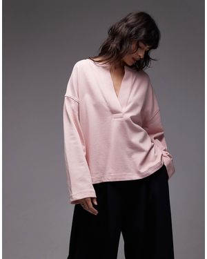 ARKET Sweat à col v en pur coton - clair - Rose