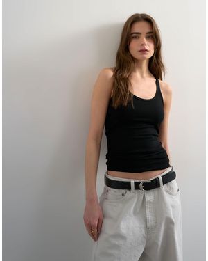 TOPSHOP Premium Spaghetti Strap Scoop Racer Vest - Gray