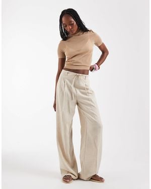 Vero Moda Woven Pleat Front Tailored Trouser With Tie Waist - Natural