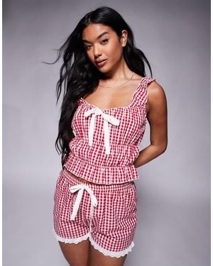 River Island Gingham Cami Top And Short Loungewear Set - Pink