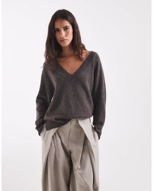 ONLY Pull en maille réversible chocolat - Marron