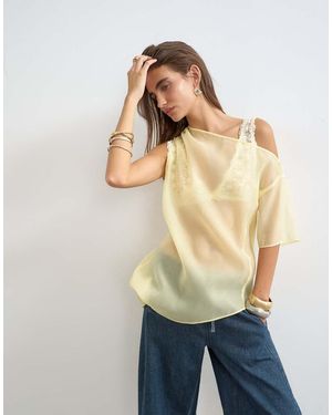 TOPSHOP One Shoulder Organza Top - Natural