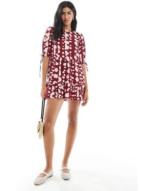 Wednesday's Girl Smudgy Dot Print Smock Dress - Red
