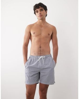 Mango Classic Seersucker Striped Shorts - Blue