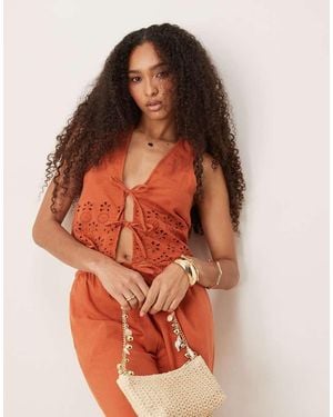 Iisla & Bird Ruffle Tie Front Broderie Waistcoat Co-ord - Orange