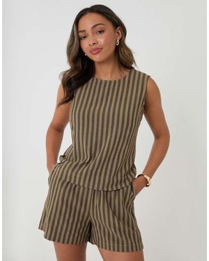 Threadbare Stripe Shell Top - Brown