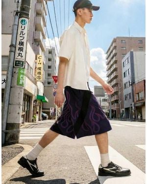 Bershka Elastic Waist Print Bermuda Shorts Japan - Blue
