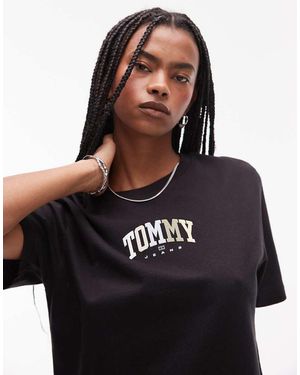 Tommy Hilfiger T-Shirt Nera Con Logo Stile College Tonalità Neutra - Nero