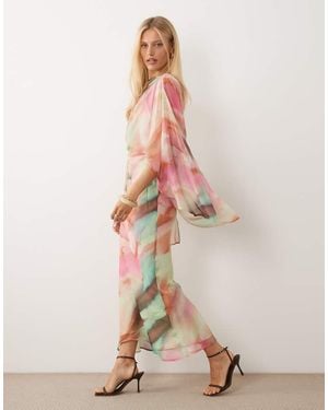 ASOS Kimono Sleeve Cape Detail Draped Midaxi Dress With Open Back - Pink