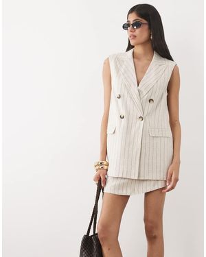 Miss Selfridge Linen Look Double Breasted Blazer - White