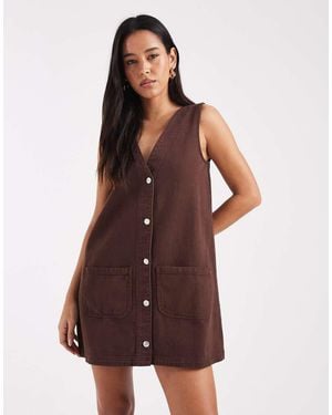 Miss Selfridge Vestito Di Jeans Scamiciato Color Cioccolato - Viola