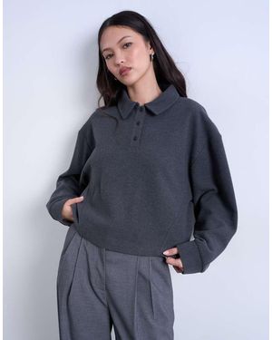 TOPSHOP Polo Gris De Manga Larga Y Corte Cuadrado De Tejido Suave De (Parte De Un Conjunto) - Azul