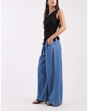 River Island Pleated Wide Leg Jeans With Belt - Blue