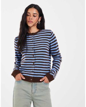 ONLY Gebreid Vest Met Bruine En Blauwe Strepen