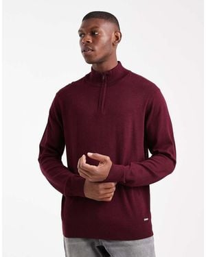 Threadbare Maglione Bordeaux Con Zip Corta - Rosso