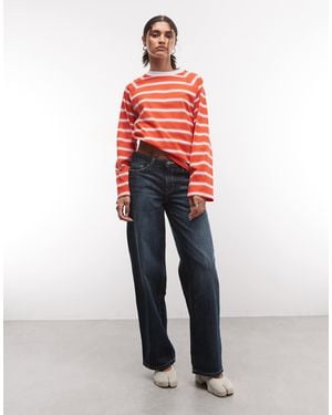 Collusion Long Sleeve Boxy Stripe Raglan Tee - Red
