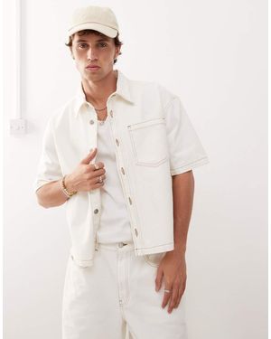 Reclaimed Vintage Denim Boxy Shirt Co-ord With Tobacco Stitching - White