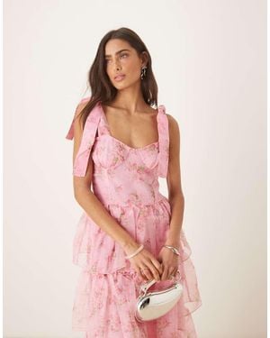 Amy Jane London Florence Tie Shoulder Tiered Maxi Dress - Pink