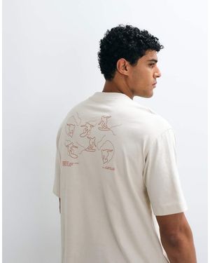 SELECTED T-Shirt Squadrata Pesante Selezionata Color Crema Con Stampa Marrone Di Surf Sul Retro - Bianco