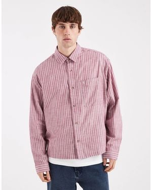 ASOS Boxy Oversized Stripe Shirt With Pocket Embroidery - Pink
