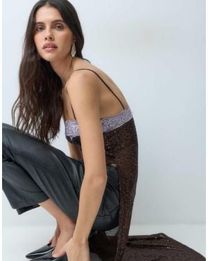 ASOS Top Lungo A Spalline Con Paillettes E Pizzo, E Lilla - Nero