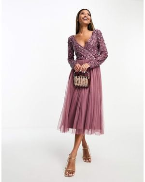 Beauut – bridesmaid – langärmliges, verziertes midikleid - Rot