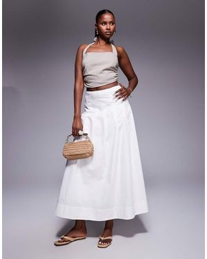 River Island Falda Midi Blanca Acampanada De Popelina De - Gris