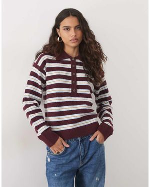 Jdy Polo Lavorato A Maglia A Righe Bordeaux - Blu