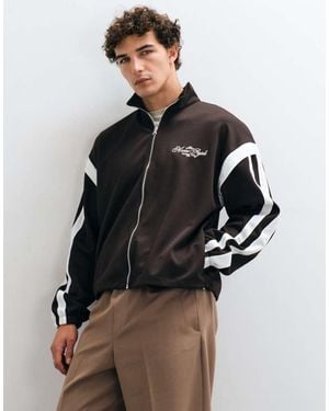 ASOS Sudadera Extragrande Con Cuello Alzado Y Cremallera, Con Paneles Aplicados Y Bordado En El Pecho - Marrón